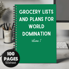 Fun Spiral Notebook Diary 1pc Grocery Lists and Plans for World Domination