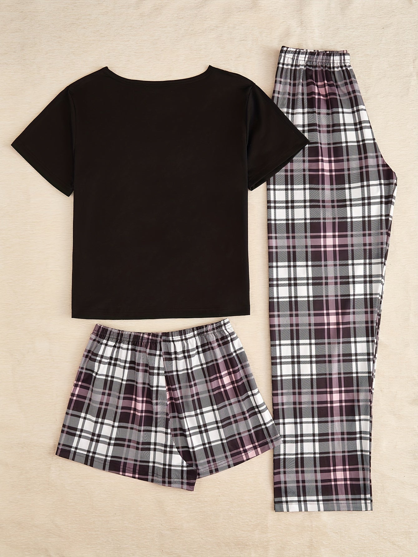 Letter & Plaid Print Pajama Set Women's Sleepwear
