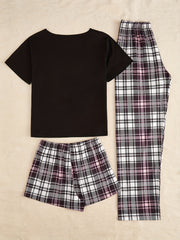 Letter & Plaid Print Pajama Set Women's Sleepwear