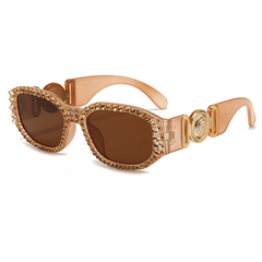 Chunky Oval Cat Eye 90s Sunglasses Crystal Sparkling Temple UV400
