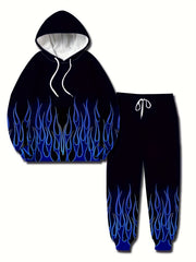 Flame 3D Print Men's 2pcs Hoodie & Sweatpants Set