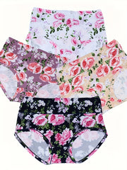 4 Pack Plus Size Panties Set Women's Plus Comfort Floral Print