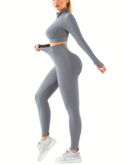 Yoga Workout Set Long Sleeve Top & Leggings Suit Women's Activewear