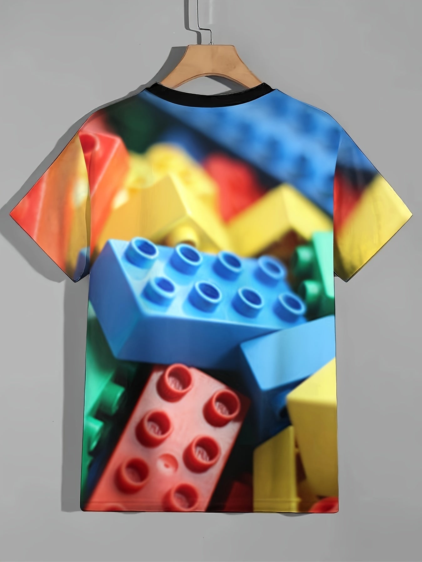 Colorful Block 3D Print Boy's T-shirt Breathable Loose Fit Round Neck Top