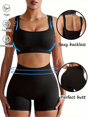 Threaded Yoga Set High Impact Sports Bra and Shorts