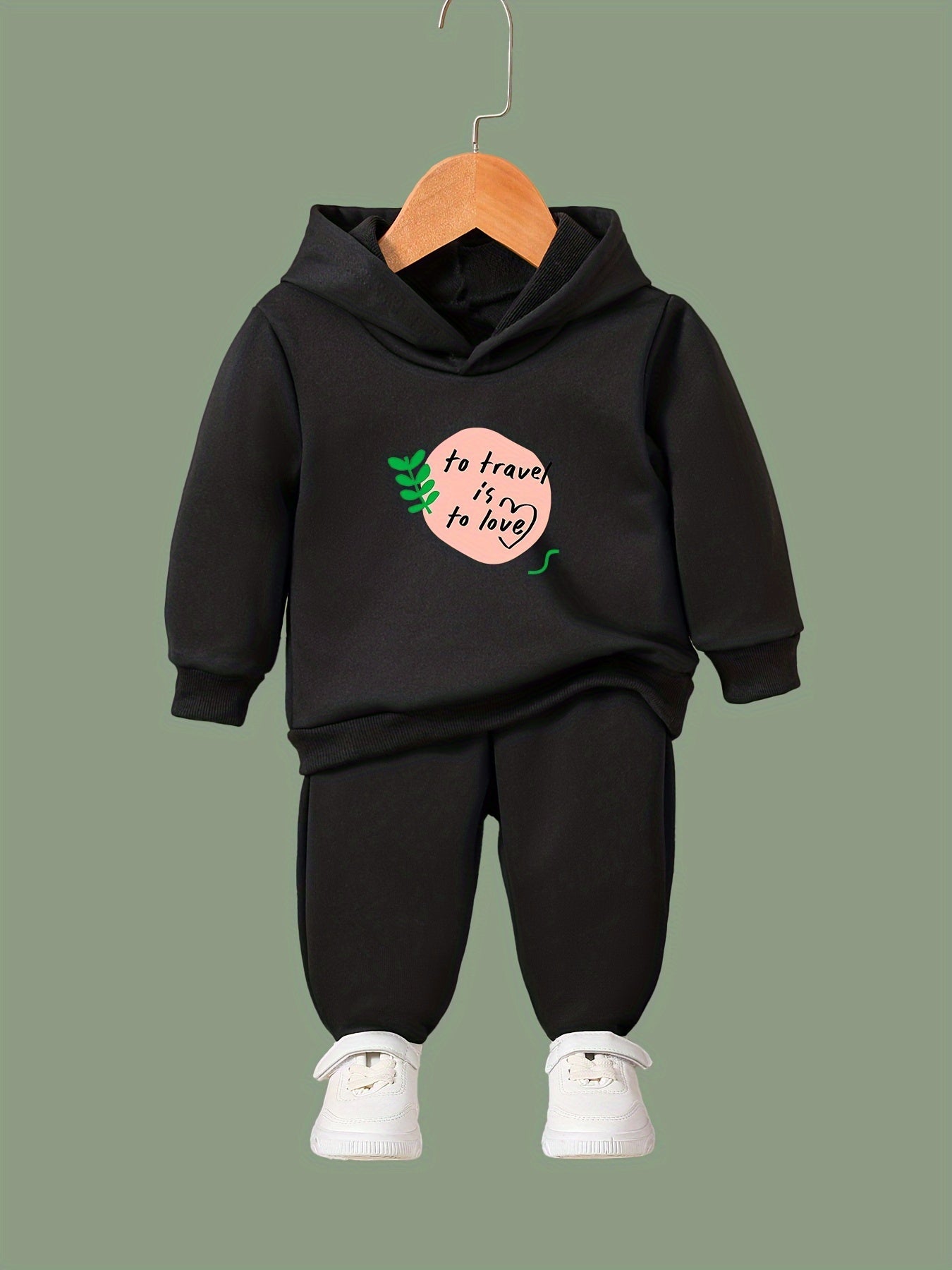2pcs Leaf Print Outfits Girls Hoodies Jogger Pants Set For Girls Sports