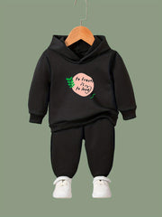 2pcs Leaf Print Outfits Girls Hoodies Jogger Pants Set For Girls Sports
