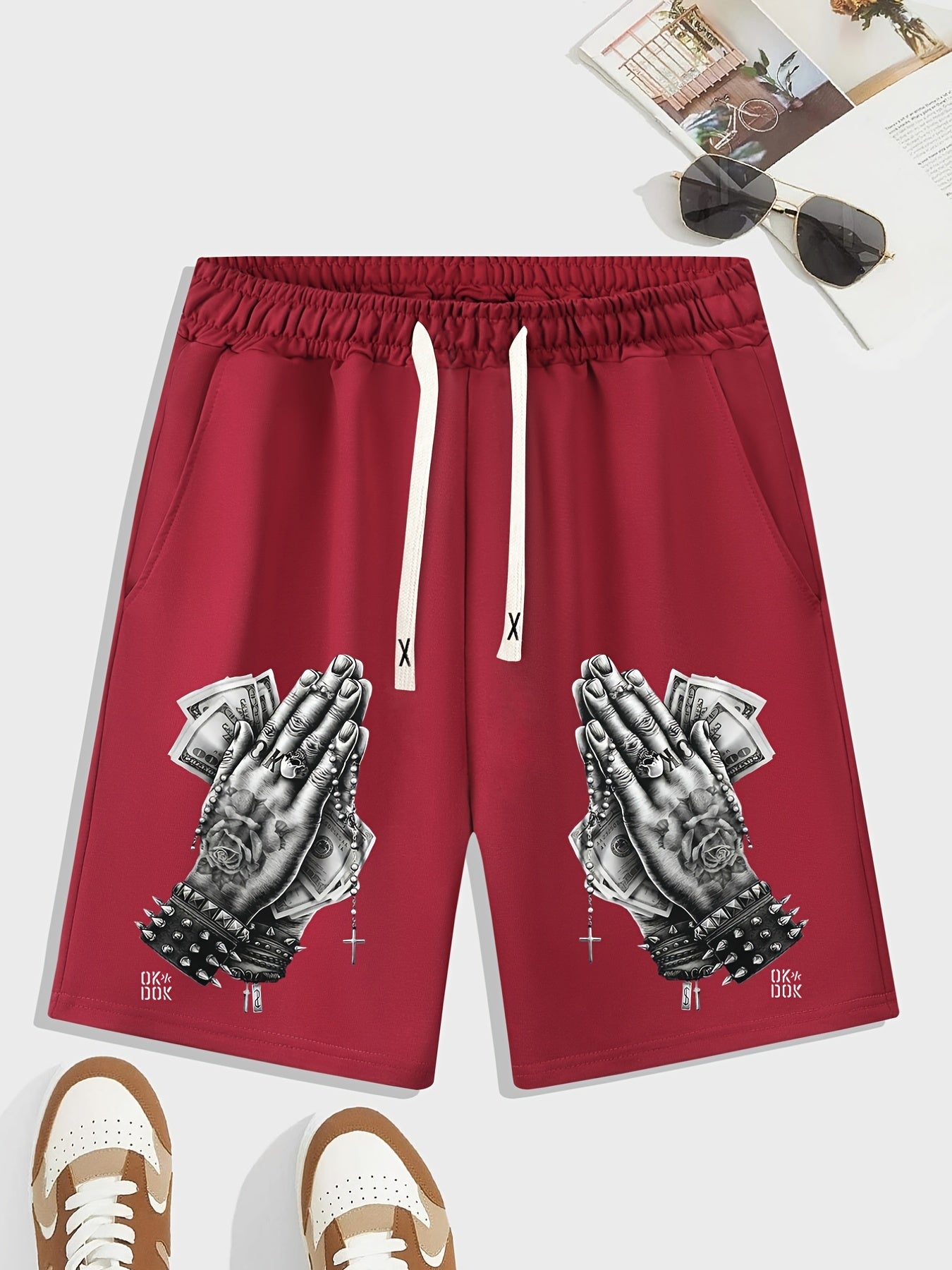 Men's Money Pattern Comfy Shorts with Elastic Waist