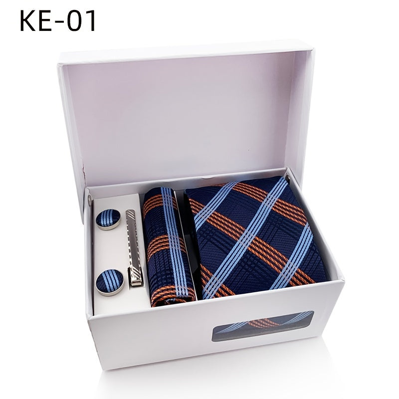 Men's Tie Pocket Square Cufflinks Set in 1200 Stitch Jacquard Fabric