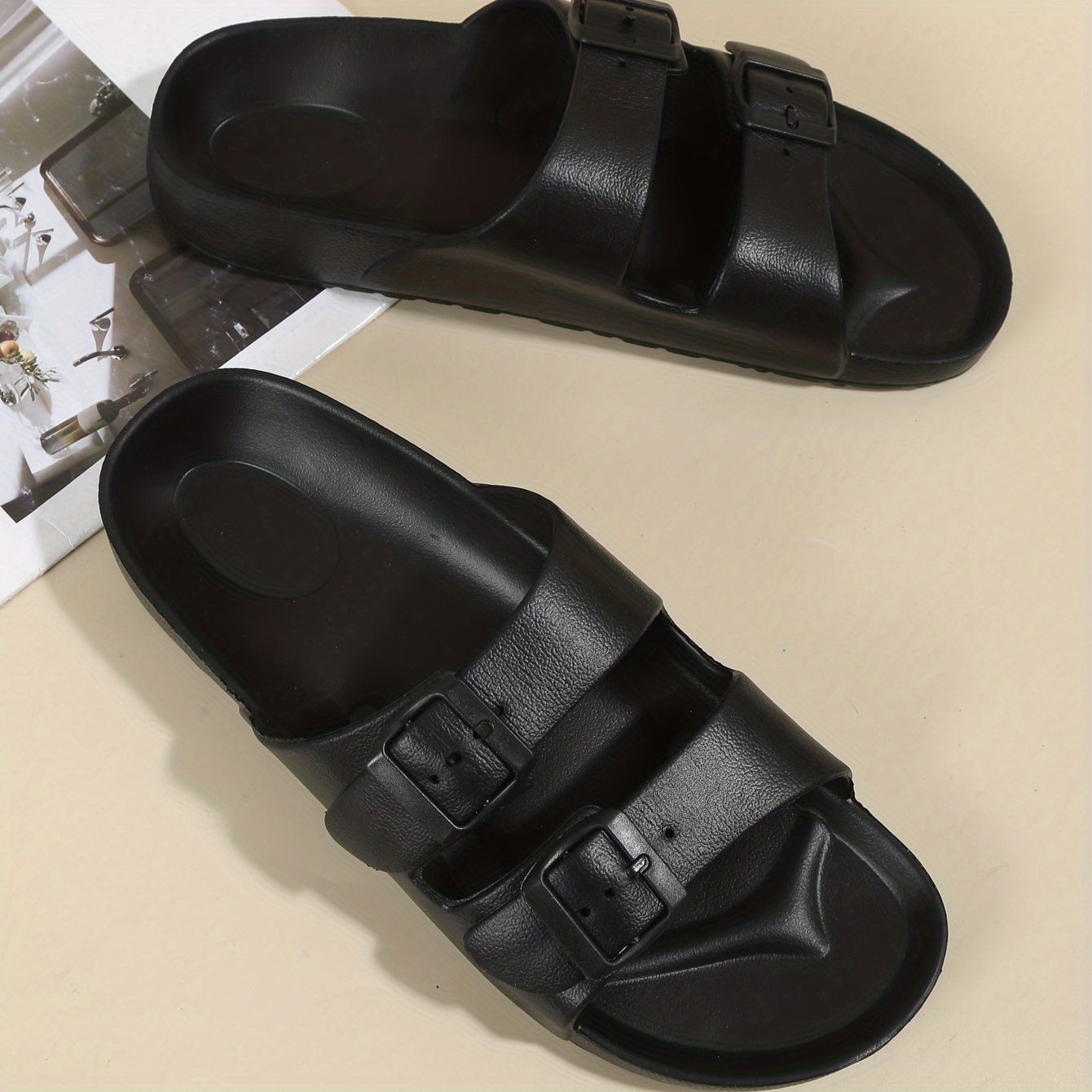 Men's Double Band Slides Non Slip Slippers Open Toe Shoes