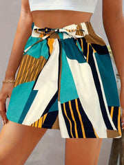 Abstract Print Drawstring Shorts Vacation Elastic Waist Summer Shorts Women