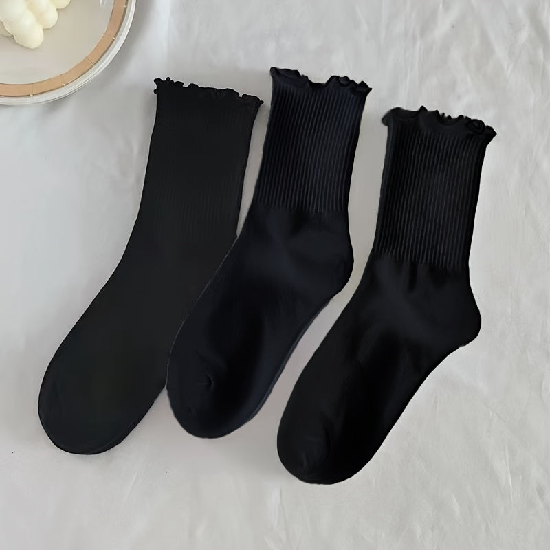 3 Pairs Cotton Ruffle Tube Women Socks Cuff Crew Short Boot Socks