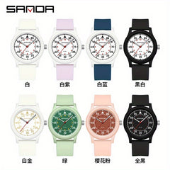 Sanda Unisex Quartz Watch Green Dial Red Hands Stainless Steel Case