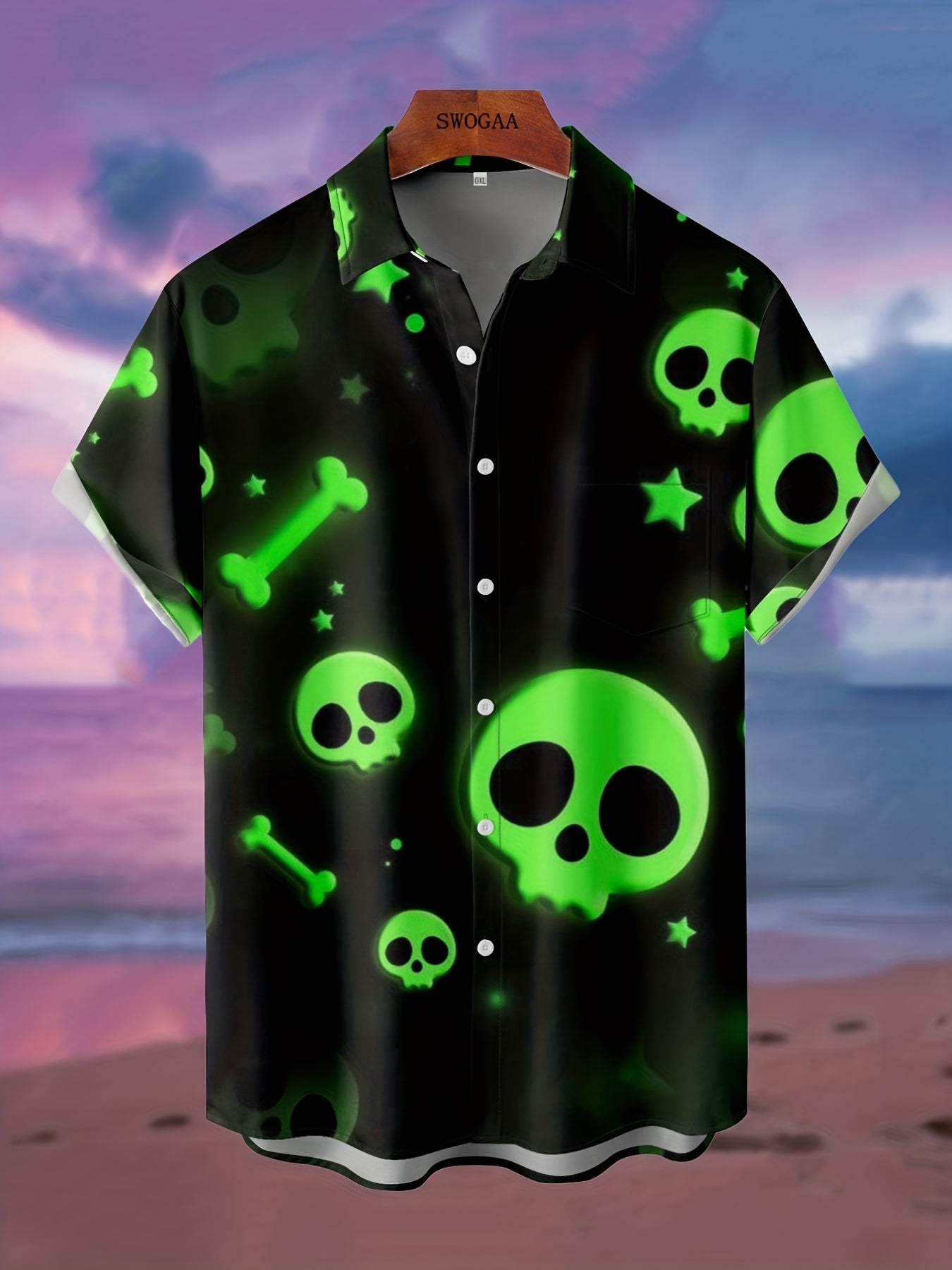 Men's Skull Pattern Short Sleeve Shirt for Outdoor Halloween Costume