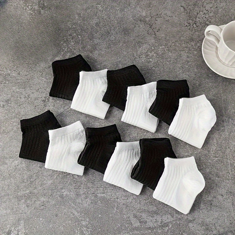 12 Pairs Solid Comfy Breathable All-match Women's Socks Stockings & Hosiery
