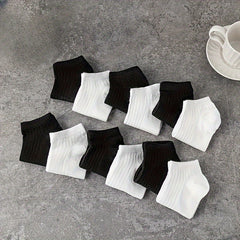 12 Pairs Solid Comfy Breathable All-match Women's Socks Stockings & Hosiery