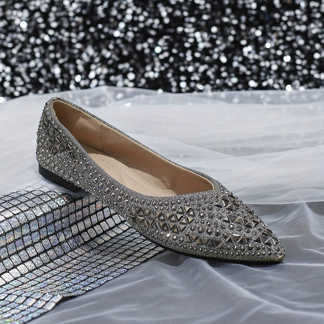 Studded Knit Ballet Flats Soft Sole Slip On Anti-Skid Shoes