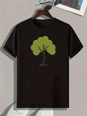 Tree Print Men's Comfy T shirt Active Stretch Breathable Tee Outdoor Summer