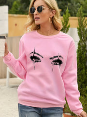 Eye Print Sweatshirt Long Sleeve Crew Neck Women's Clothing