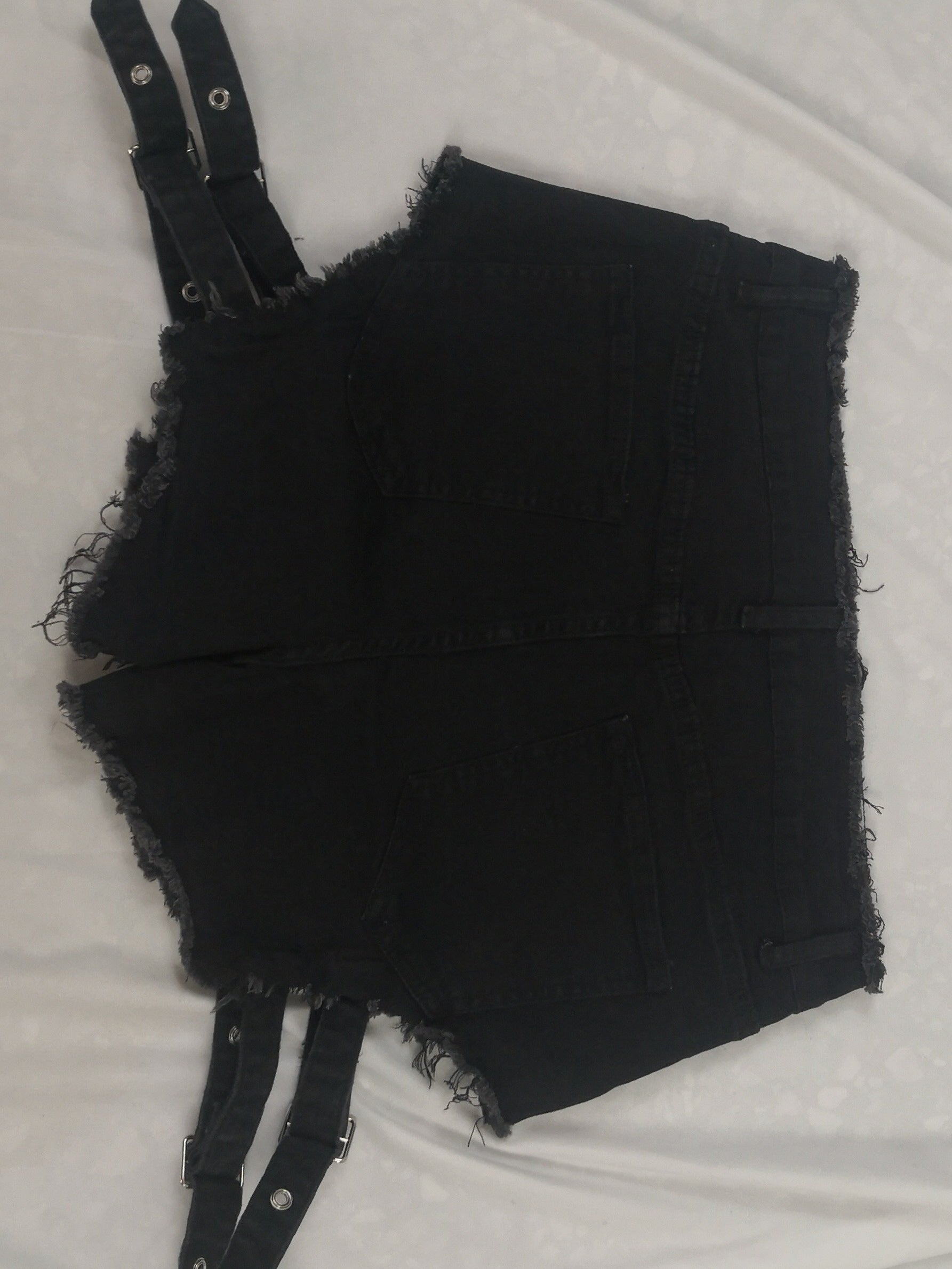 Punk Denim Shorts Halloween Eyelash Trim Cut Out Button Up