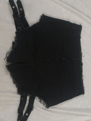 Punk Denim Shorts Halloween Eyelash Trim Cut Out Button Up