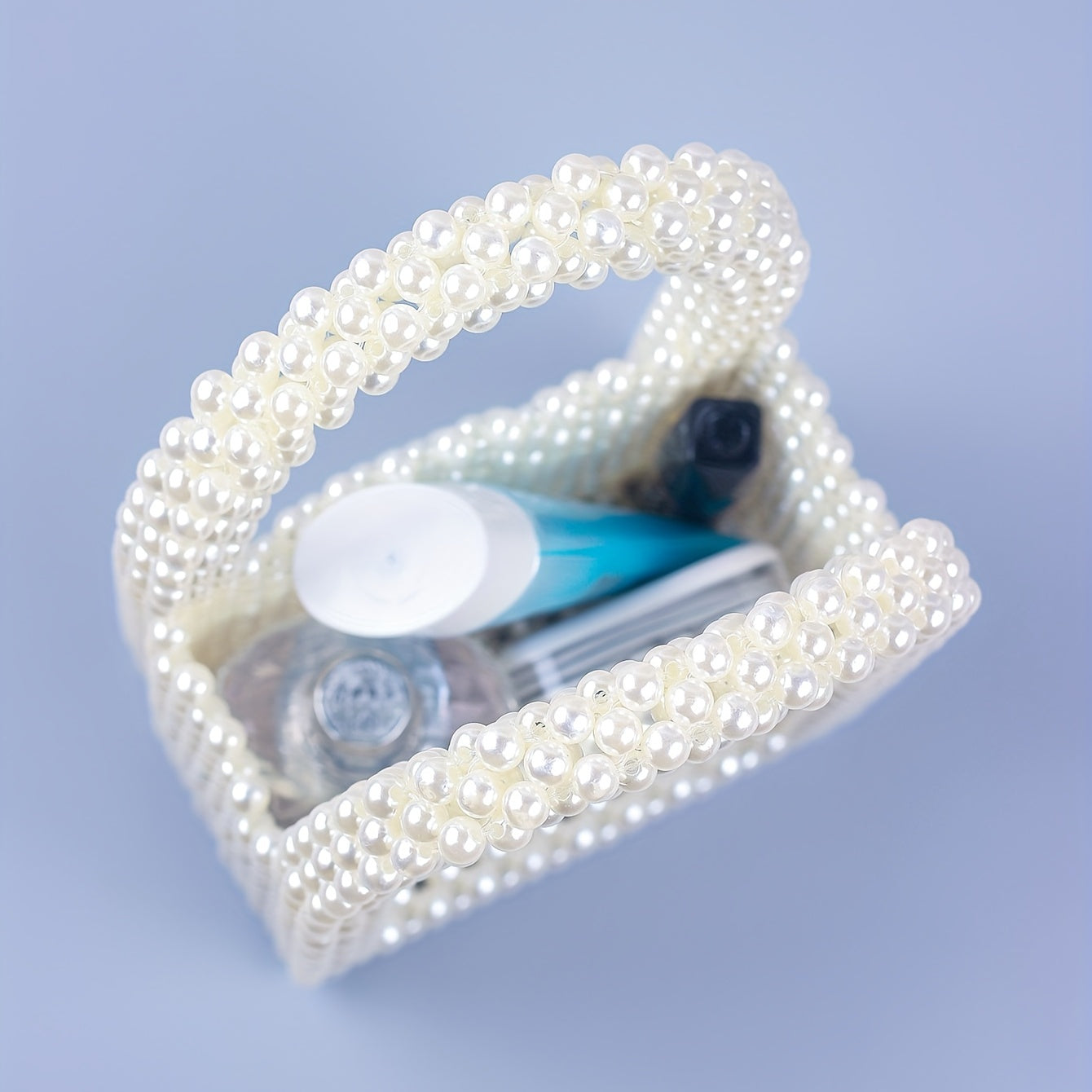 Mini Bead Woven Handbag Plastic Lipstick Clutch Bag Pearl Tote Bag