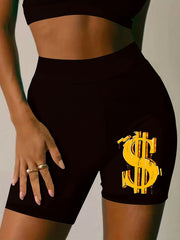 Women's Plus Money Print Biker Shorts