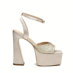 Sequins Pattern Heel Sandals Ankle Strap Slingback Platform Roman Shoes