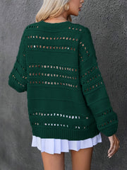 Casual Cardigan Women's Plus Solid Pointelle Knit Hollow Out Long Slee