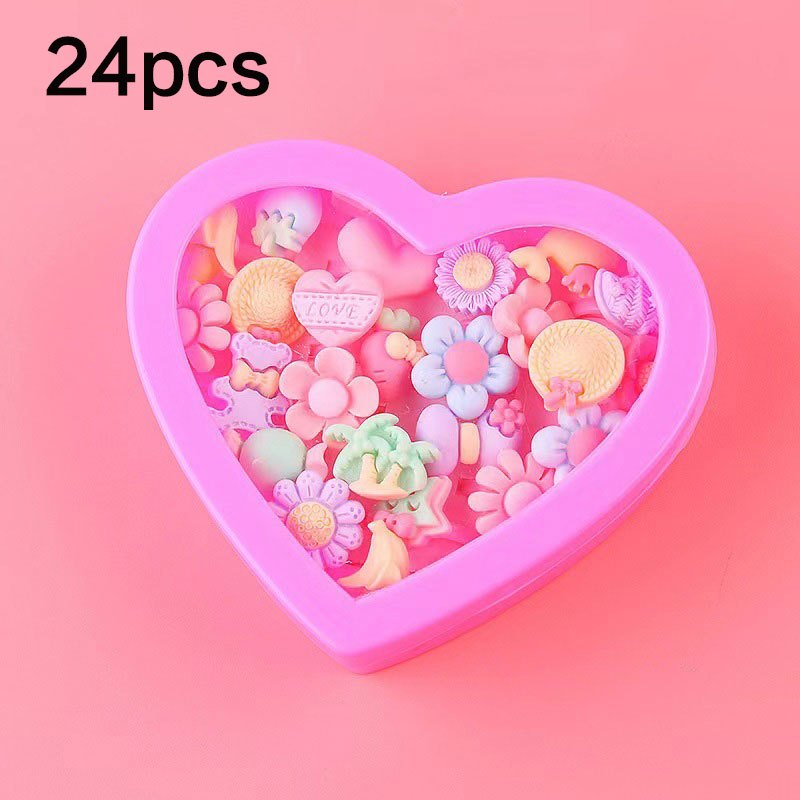 24pcs Girls Faux Gemstone Princess Rings w/ Heart Shaped Decorative Accessories