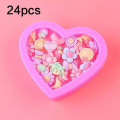 24pcs Girls Faux Gemstone Princess Rings w/ Heart Shaped Decorative Accessories