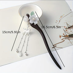 Chinese Hairpins Clips Tassel Flower Hair Chignon Wooden Hair Pin