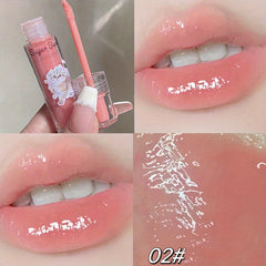 Cat Print 6 Jelly Lip Gloss Long Lasting Dew Sparkle Transparent Film