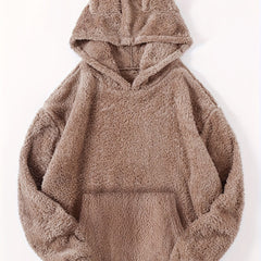 Solid Kangaroo Fuzzy Hoodie Long Sleeve Hoodies Sweatshirt Women's Clothing