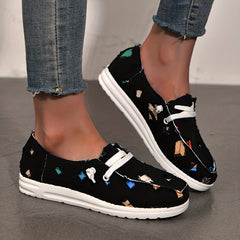 Women's Geometric Pattern Canvas Sneakers Lace Up Slip On Shoes