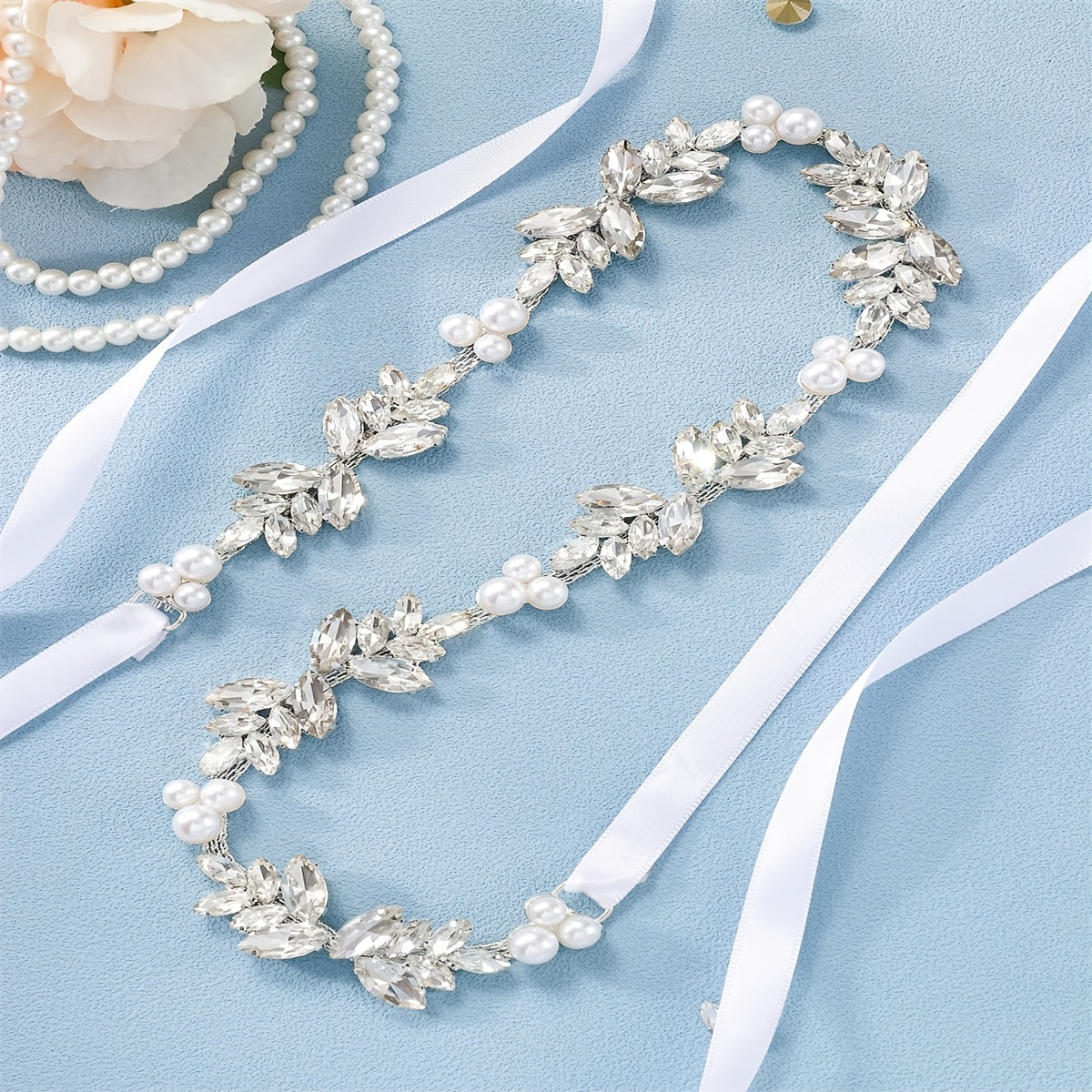 Rhinestone Bridal Belt Wedding Dress Waist Chain Sash Faux Pearl Beaded Belt