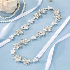 Rhinestone Bridal Belt Wedding Dress Waist Chain Sash Faux Pearl Beaded Belt