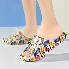 Men's Graffiti Print Non Slip Platform Slides