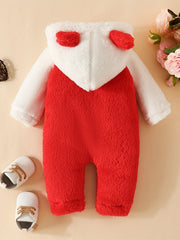 Baby Girls Fur Love Embroidered Jumpsuit Hooded Long Sleeve Bodysuit