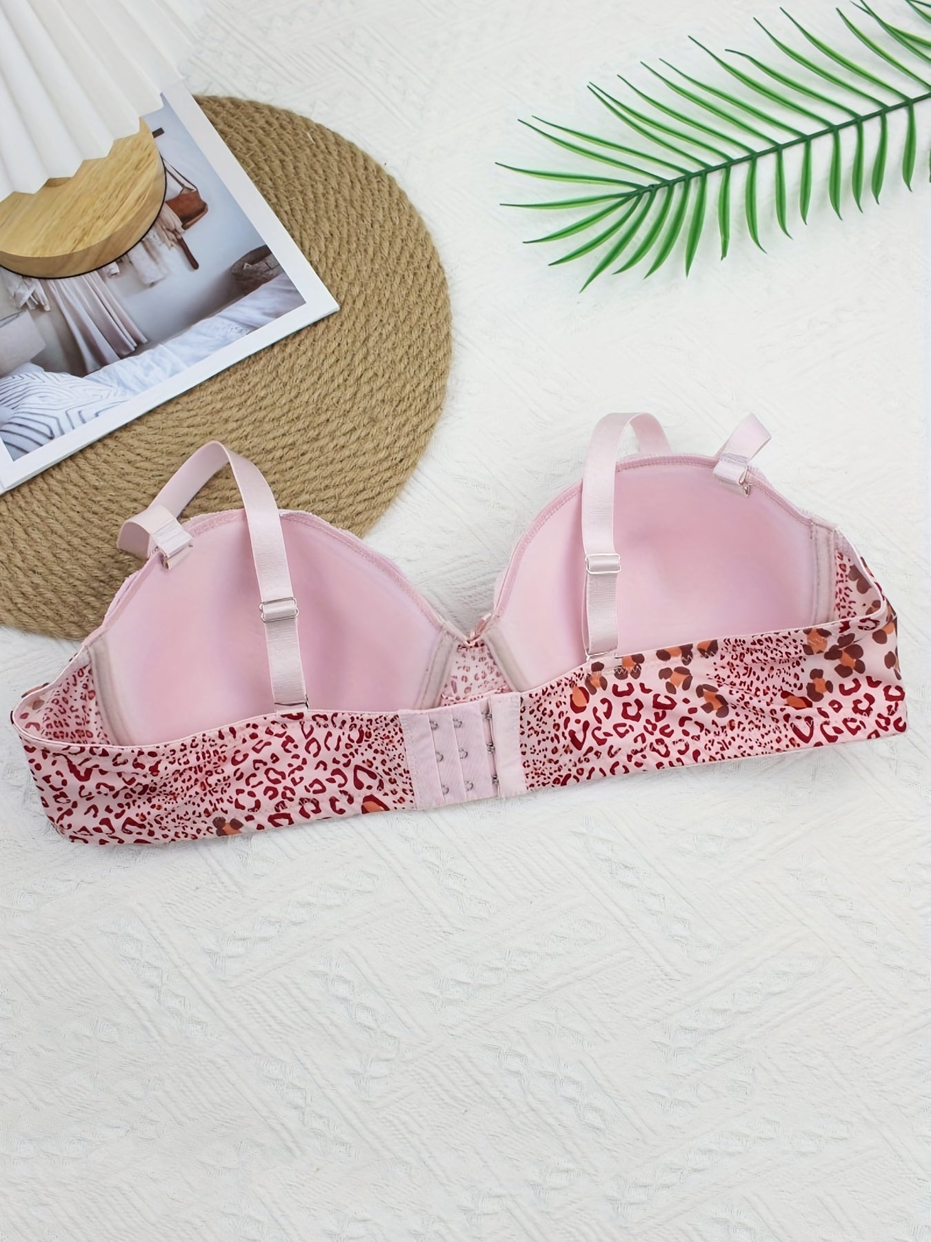 Leopard Print Lace Push Up Bra With Removable Straps