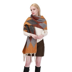 Women's Plaid Shawl Winter Warm Scarf Classic Tassel Scarf