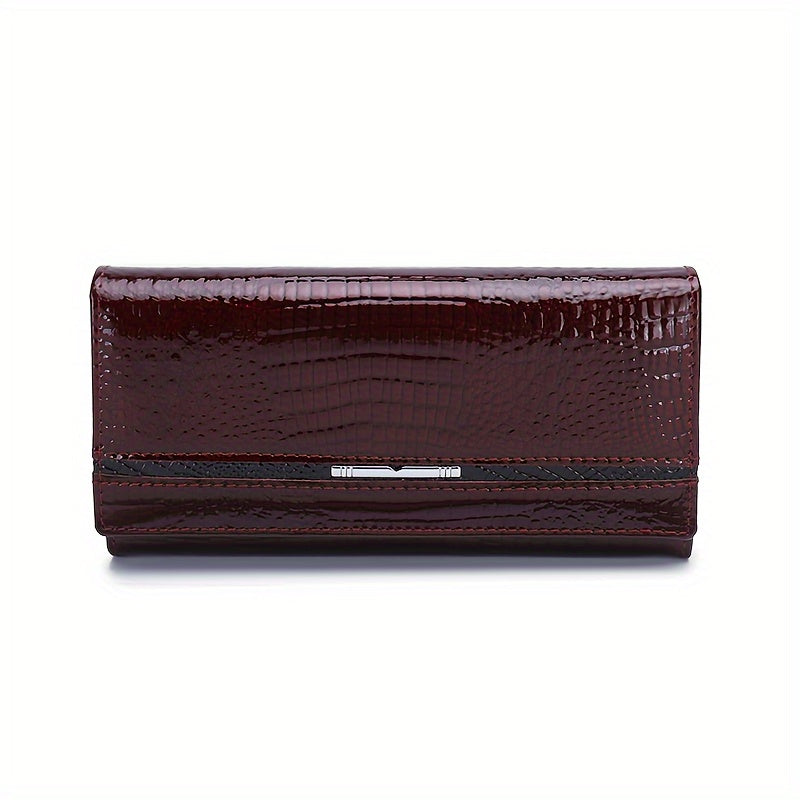 Crocodile Pattern Leather Wallet Button Closure Flap Pocket