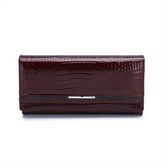 Crocodile Pattern Leather Wallet Button Closure Flap Pocket
