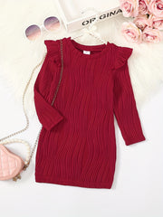 Girls' Swirl Textured Long Sleeve Dress for Party Outfit