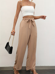 Solid Belted Wide Leg Pants for Women