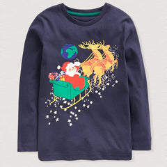 Christmas Sleigh Print Boy's Holiday T shirt
