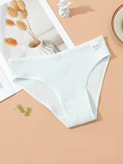 6pcs Ribbed Bikini Panties Comfy & Breathable Stretchy Intimates Panties