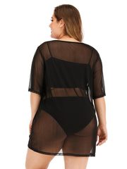Short Sleeve Sheer Cover Up Stretchy Sexy Beachwear
