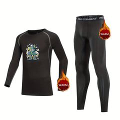 Kids Compression Fleece Sets Crew Neck Pullover Elastic Waist Pants Body con Bot