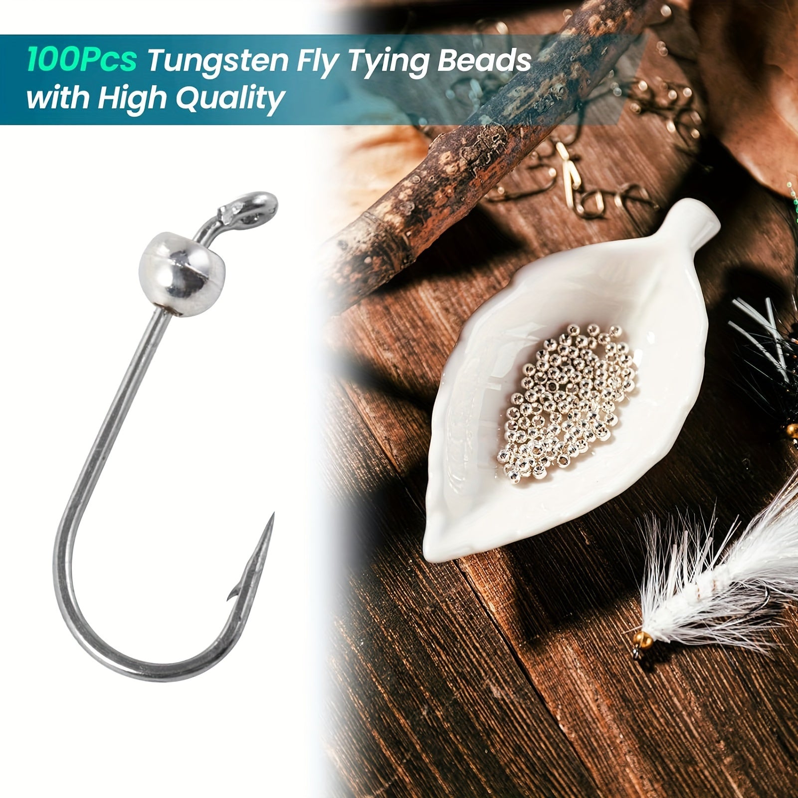 100pcs High Tungsten Fly Tying Beads Silvery Fishing Tackle